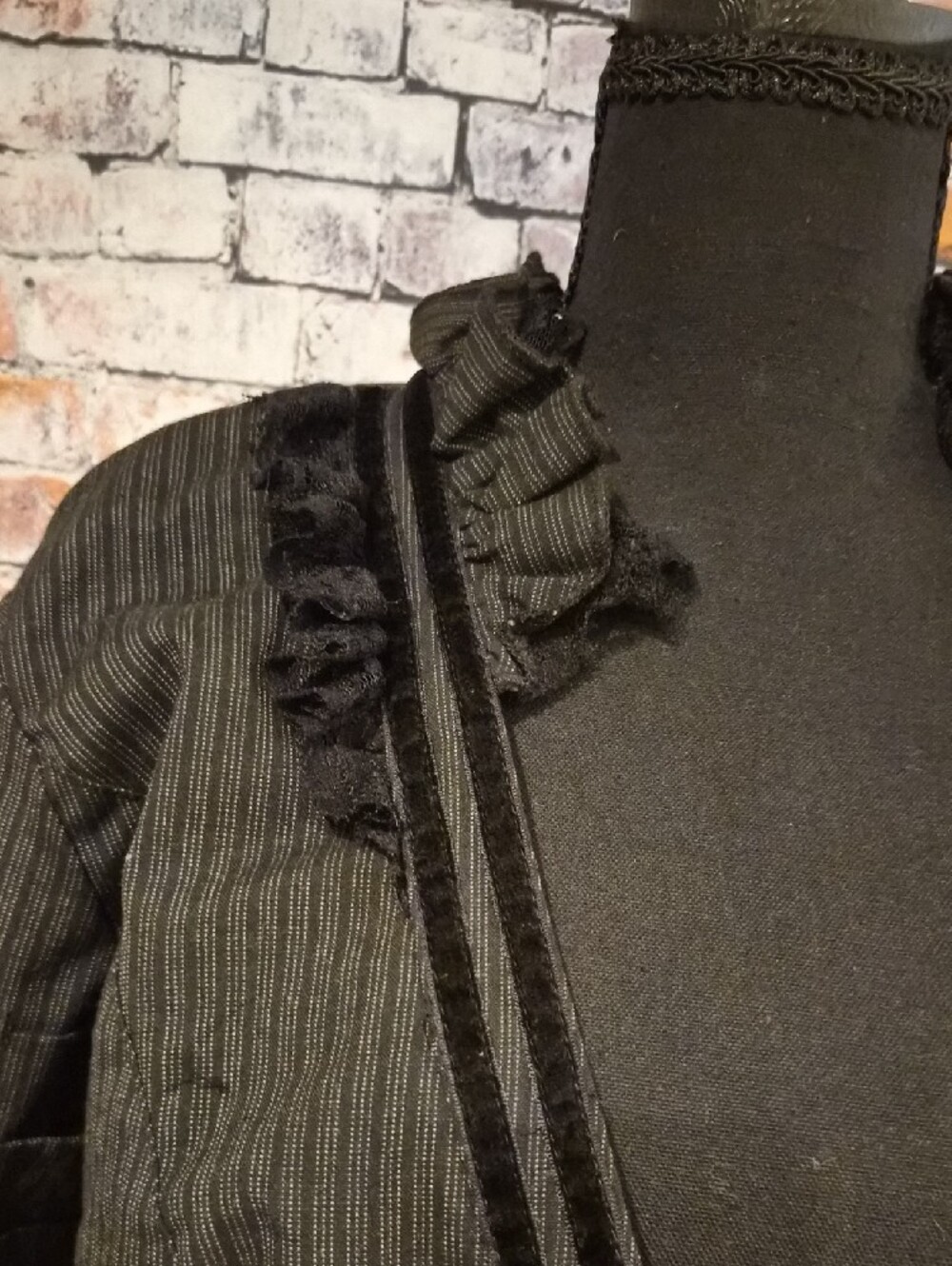 Black Steampunk Pinstripe Ruffled Zip Front Jacket - Picture 4 of 10